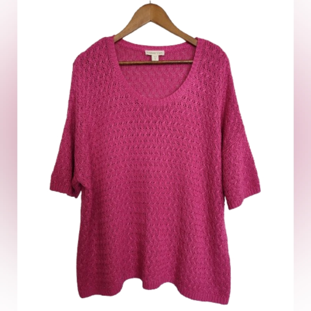 Coldwater Creek Fuchsia Knit Short-Sleeve Scoop Neck Sweater
